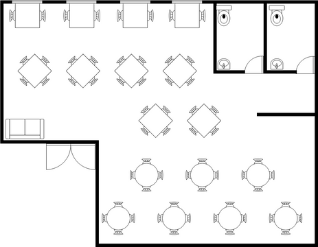 座位表 模板。 小型餐厅座位图 (由 Visual Paradigm Online 的座位表软件制作)