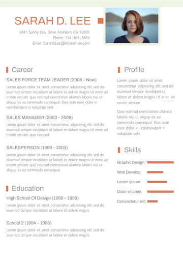 Resume template: Light Green and Orange Theme Resume (Created by Visual Paradigm Online's Resume maker)