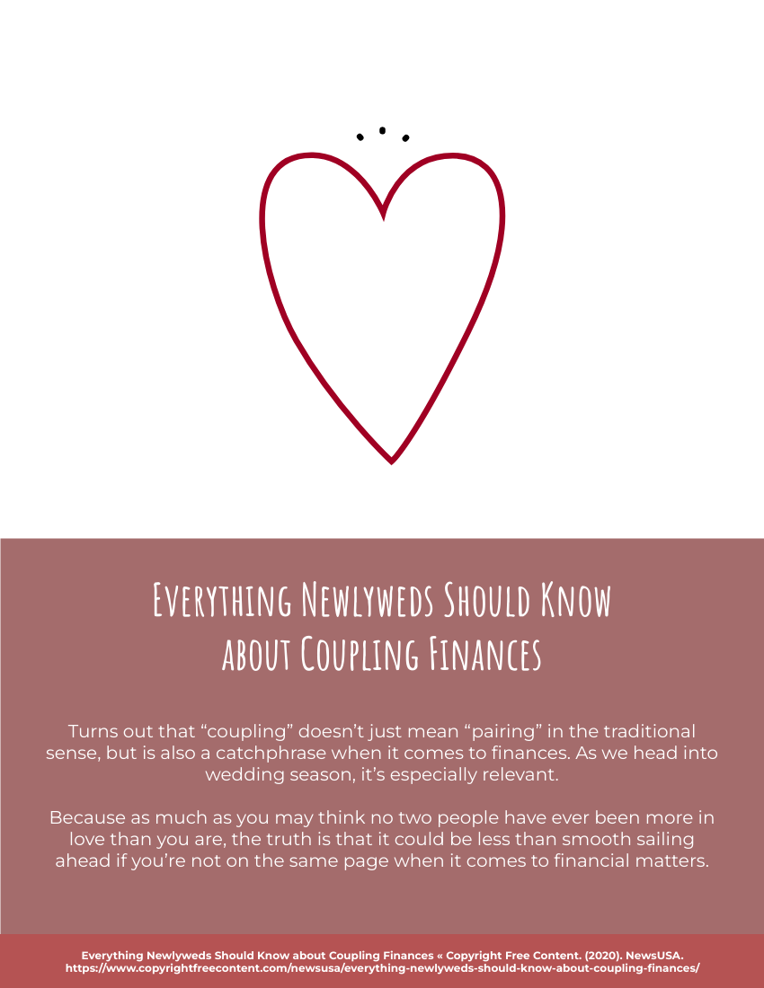 小冊子 模板。 Everything Newlyweds Should Know about Coupling Finances (由 Visual Paradigm Online 的小冊子軟件製作)