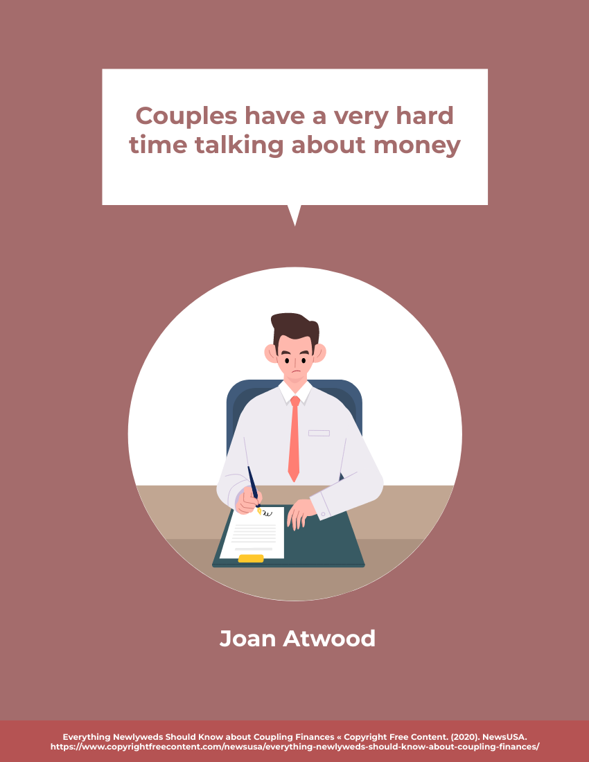 小冊子 模板。 Everything Newlyweds Should Know about Coupling Finances (由 Visual Paradigm Online 的小冊子軟件製作)