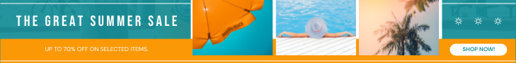 Banner Ad template: Orange And Blue Photos Great Summer Sale Banner Ad (Created by Visual Paradigm Online's Banner Ad maker)