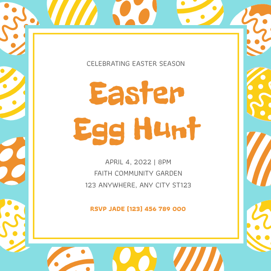 Invitation template: Orange And Blue Easter Eggs Easter Hunt Invitation (Created by Visual Paradigm Online's Invitation maker)