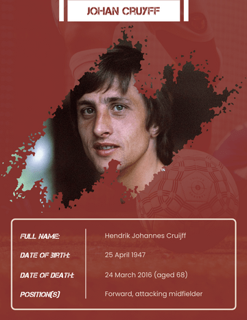 Biography template: Johan Cruyff Biography (Created by Visual Paradigm Online's Biography maker)
