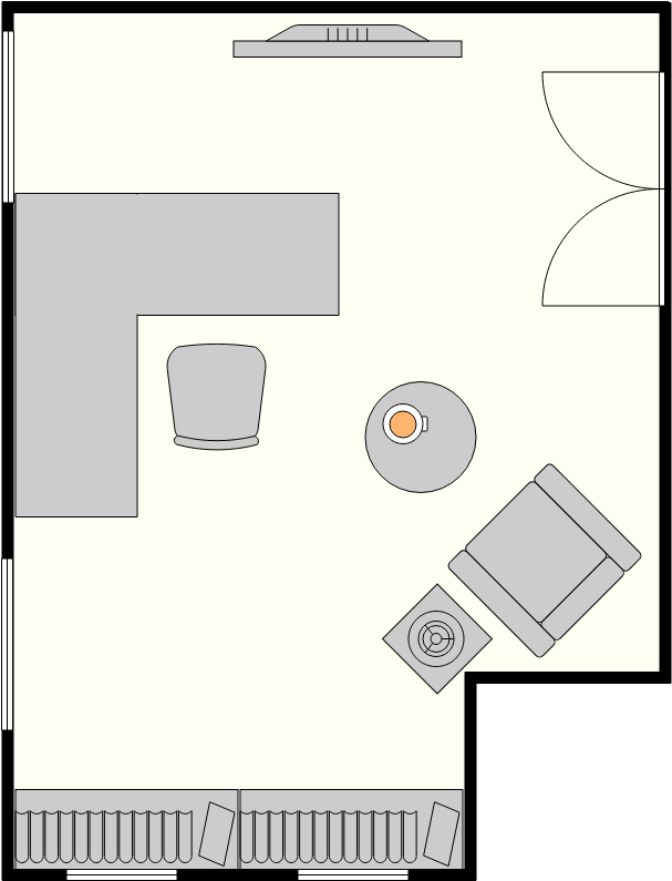 家庭办公室平面图 模板。 现代家庭办公室 (由 Visual Paradigm Online 的家庭办公室平面图软件制作)