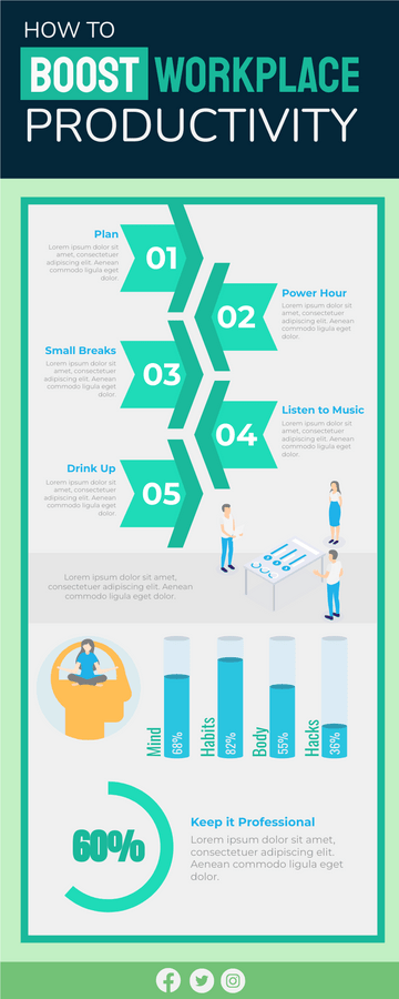 Editable infographics template:Boost Workplace Productivity Infographic
