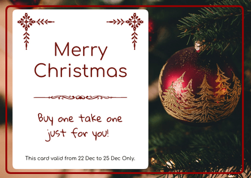 Gift Card template: Christmas Tree Buy One Take One Gift Card (Created by Visual Paradigm Online's Gift Card maker)