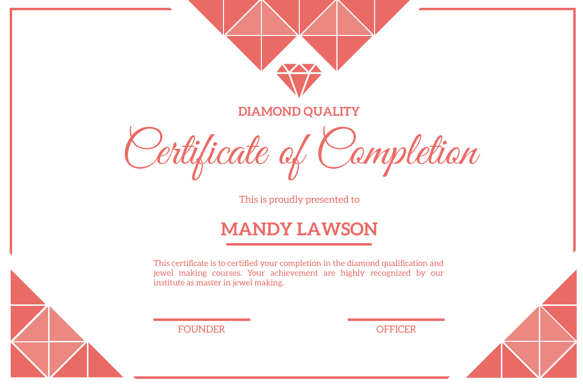 Certificate template: Red Triangular Certificate Of Completion (Created by Visual Paradigm Online's Certificate maker)
