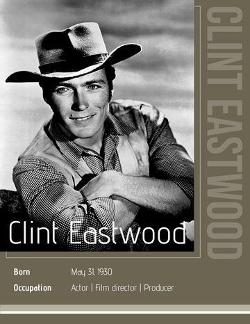 Biography 模板。 Clint Eastwood Biography (由 Visual Paradigm Online 的Biography軟件製作)