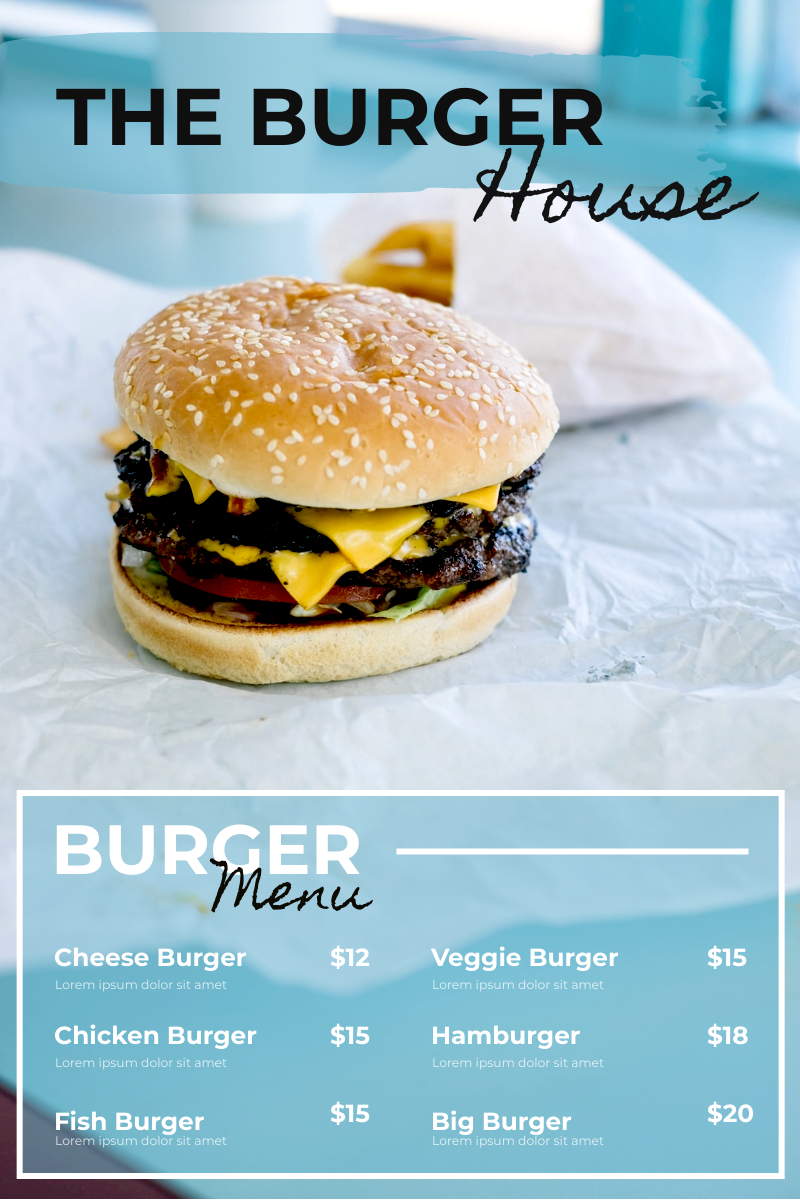 Menu template: The Burger House Menu (Created by InfoART's Menu maker)