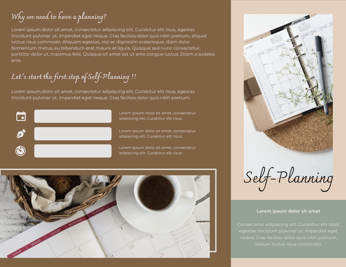 Brochure template: Self-Planning Brochure (Created by Visual Paradigm Online's Brochure maker)
