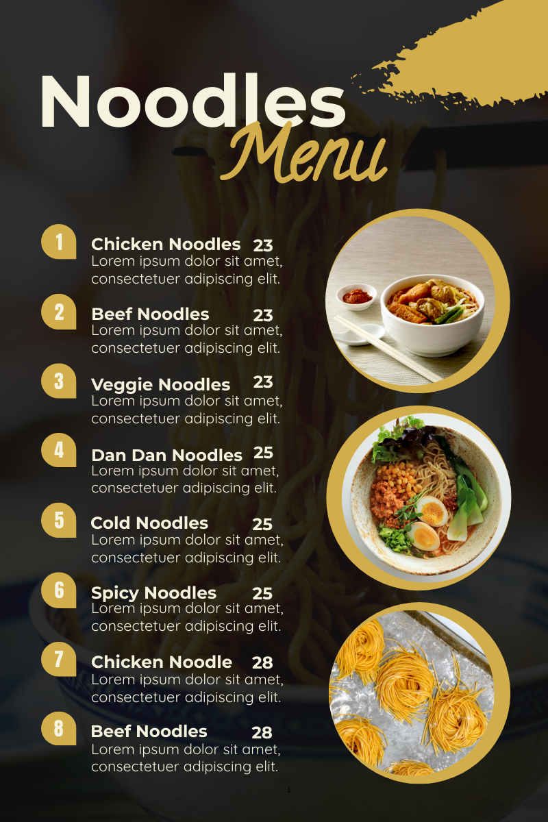Menu template: Thai Noodles Menu (Created by InfoART's Menu maker)