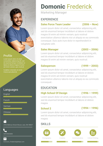 Resume template: 2 Columns Green Resume (Created by Visual Paradigm Online's Resume maker)
