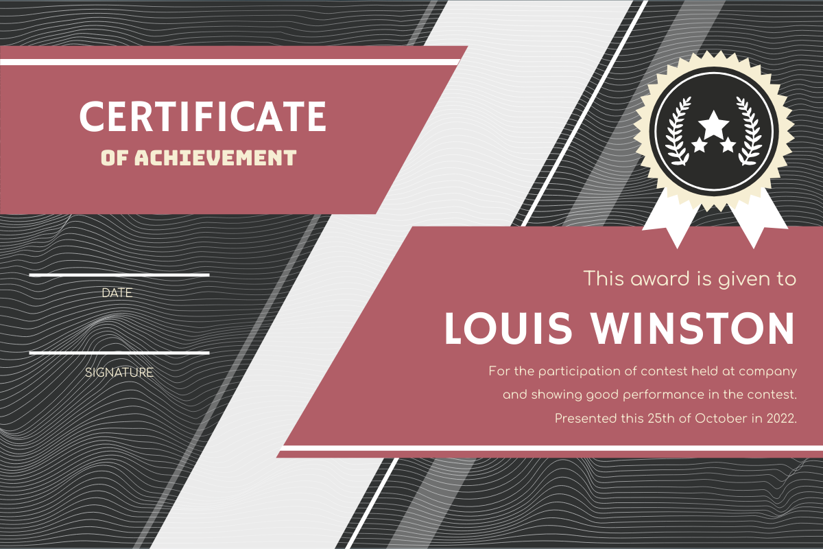 Certificate template: Pink And Grey Smoke Background Certificate (Created by InfoART's Certificate maker)