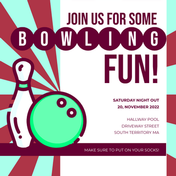 Editable invitations template:Mint And Burgundy Bowling Invitation