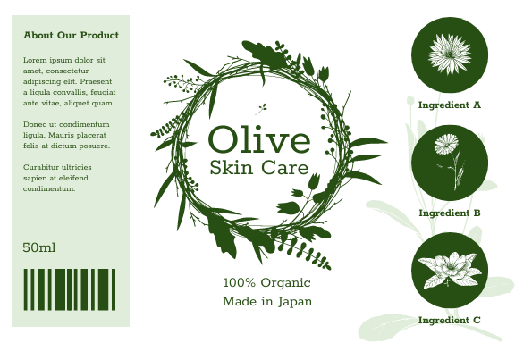 Label template: Organic Olive Skin Care Label (Created by Visual Paradigm Online's Label maker)