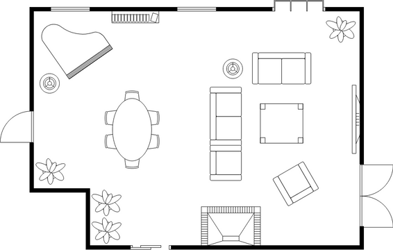 Living Room Floor Plan template: Spacey Living Room Floor Plan (Created by Visual Paradigm Online's Living Room Floor Plan maker)