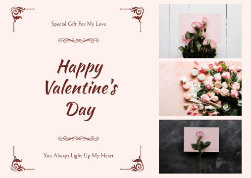 Editable giftcards template:Pink Floral Photos Happy Valentines Day Gift Card