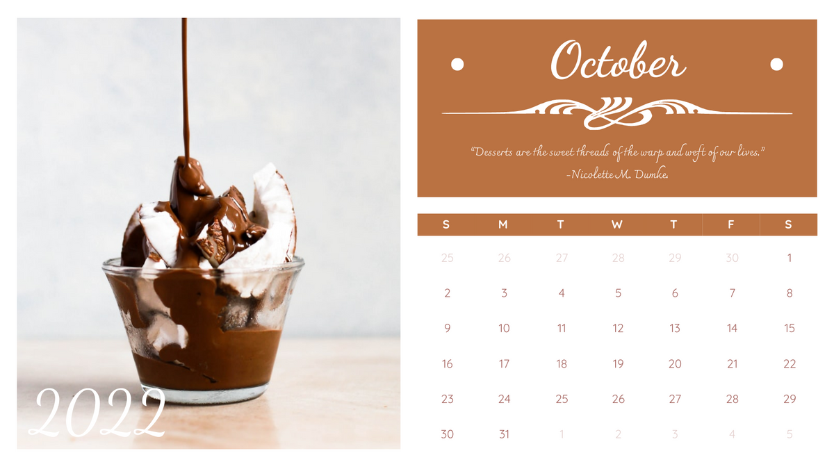 Calendar 模板。 Dessert Calendar 2022 (由 Visual Paradigm Online 的Calendar軟件製作)