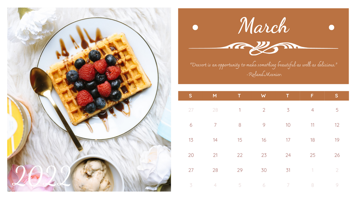 Calendar 模板。 Dessert Calendar 2022 (由 Visual Paradigm Online 的Calendar軟件製作)