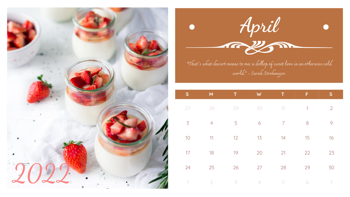 Calendar template: Dessert Calendar 2022 (Created by Visual Paradigm Online's Calendar maker)