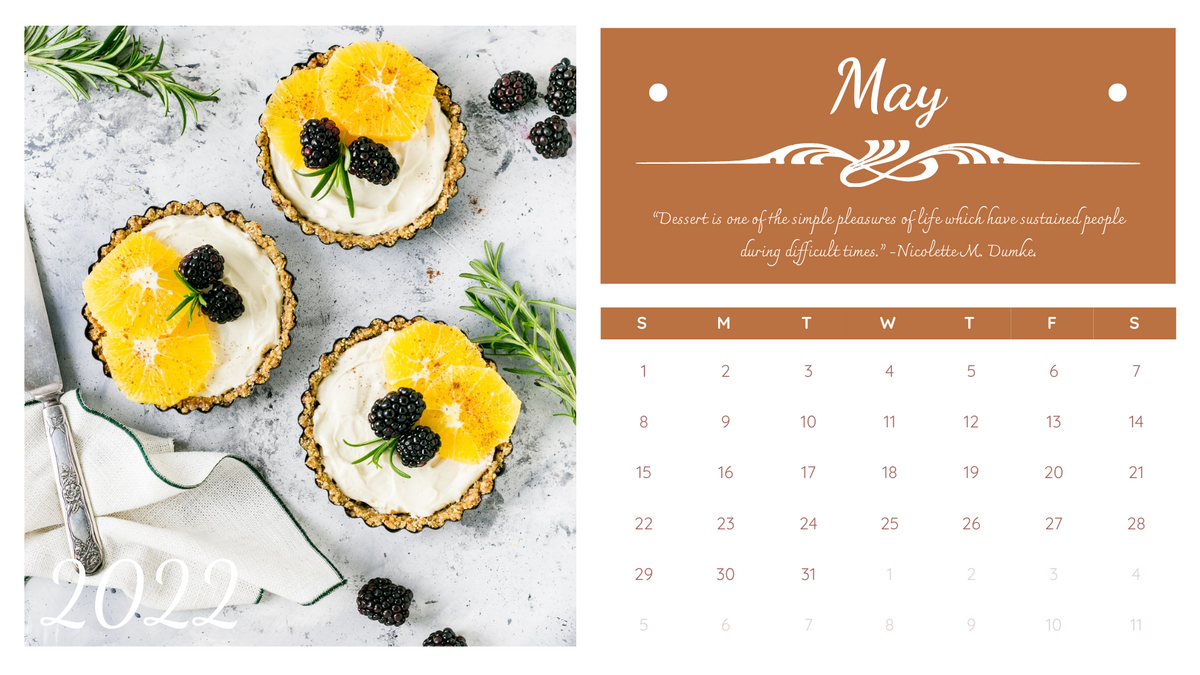 Calendar 模板。Dessert Calendar 2022 (由 Visual Paradigm Online 的Calendar软件制作)