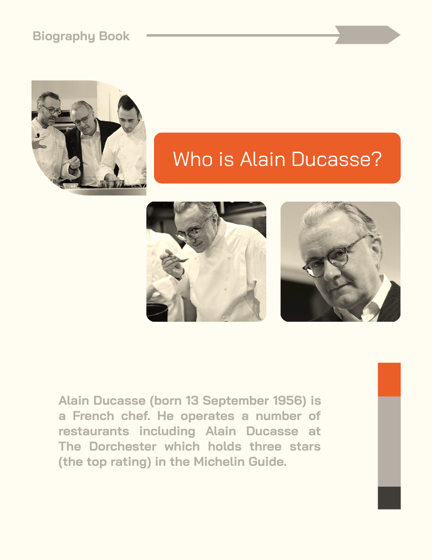Biography template: Alain Ducasse Biography (Created by Visual Paradigm Online's Biography maker)