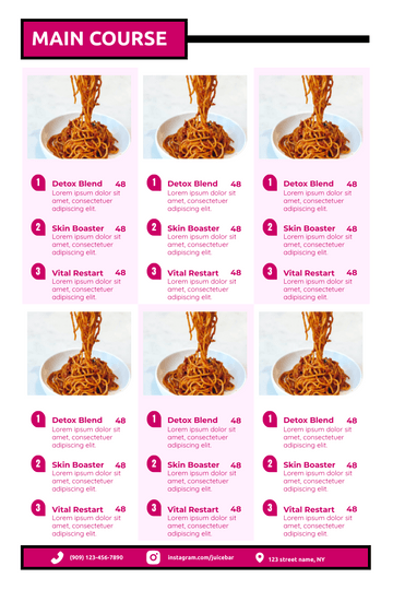 Menu template: Neon Pink Noodle Menu (Created by Visual Paradigm Online's Menu maker)