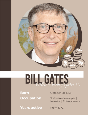 Biography 模板。 Bill Gates Biography (由 Visual Paradigm Online 的Biography軟件製作)