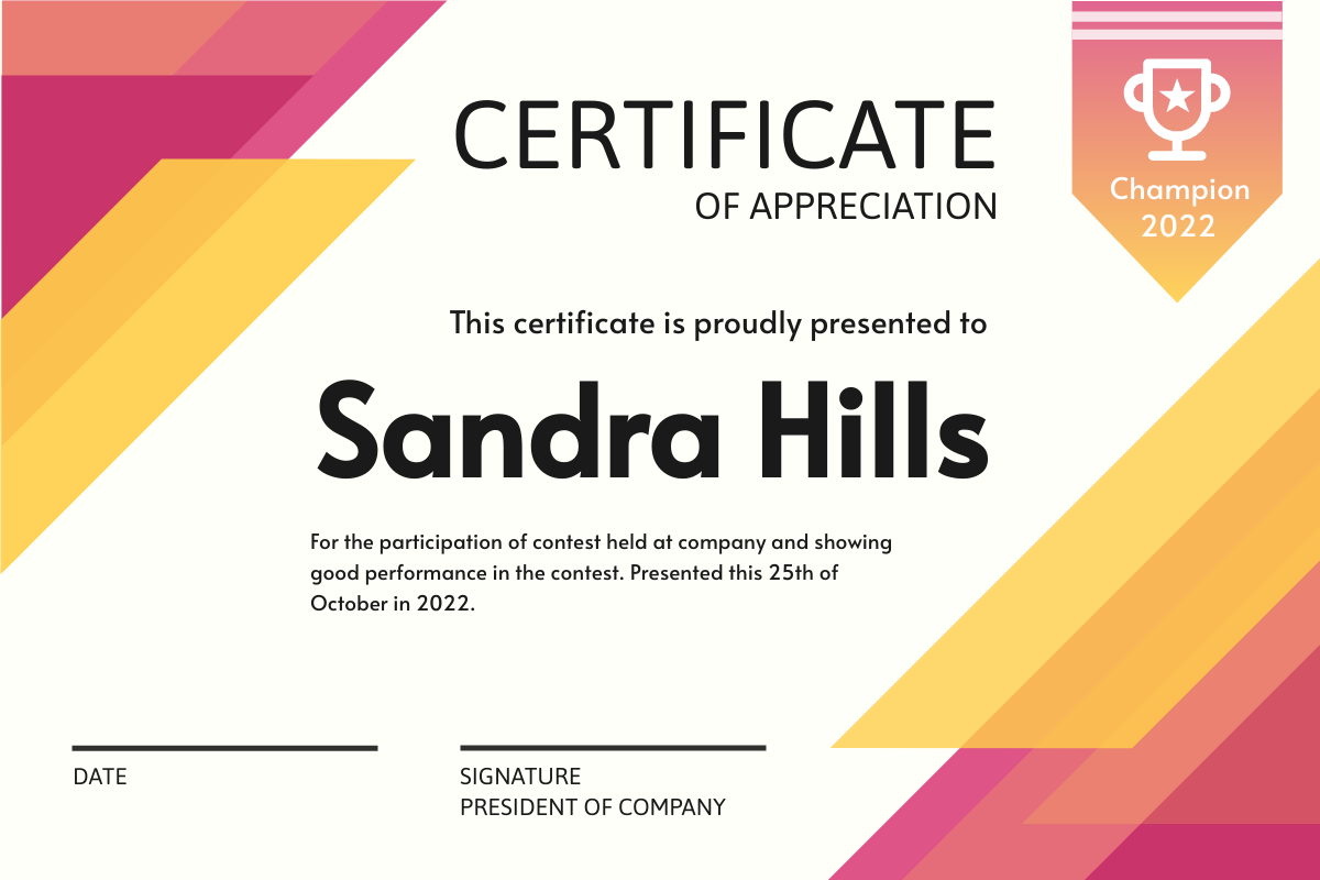 Certificate template: Fancy Pink Certificate (Created by InfoART's Certificate maker)