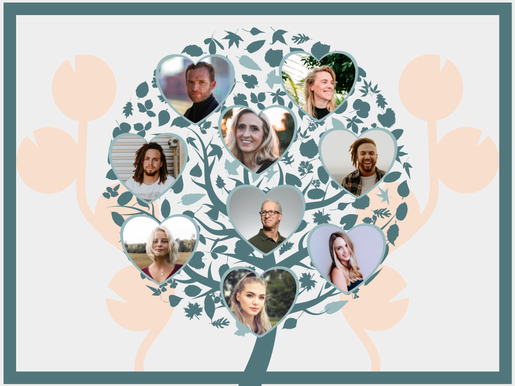 家庭树 模板。心形照片家族树 (由 Visual Paradigm Online 的家庭树软件制作)