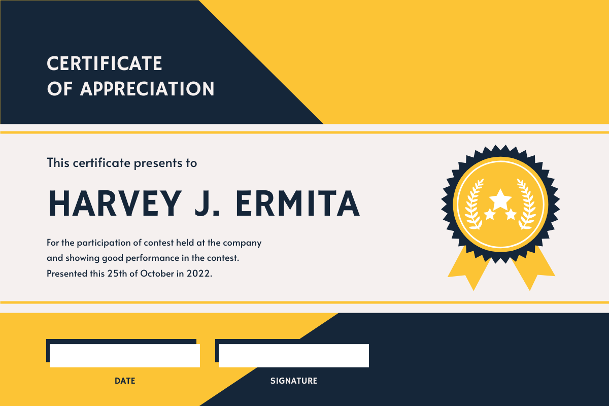 Certificate template: Blue And Yellow Polygon With Badge Certificate (Created by Visual Paradigm Online's Certificate maker)