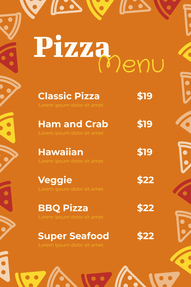 Menu template: Pizza Frame Menu (Created by Visual Paradigm Online's Menu maker)