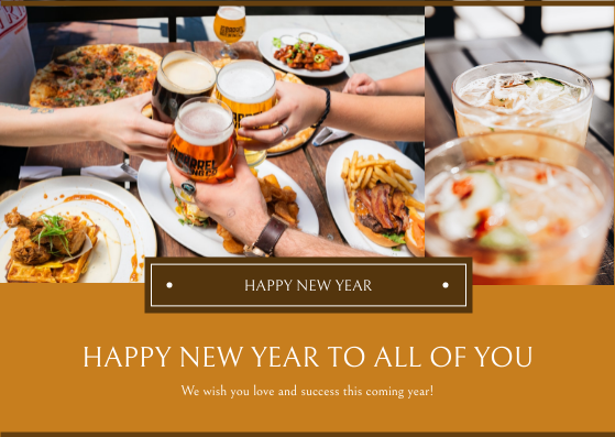 Postcard template: Orange Brown Foodies Photo New Year Postcard (Created by Visual Paradigm Online's Postcard maker)