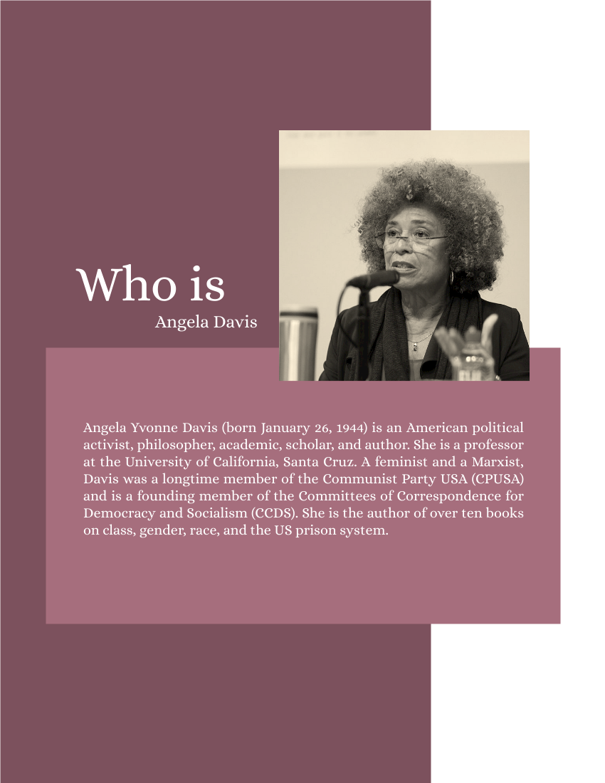 Quote 模板。In my opinion, the most exciting potential of women of color formations resides in the possibility of politicizing this identity—basing the identity on politics rather than the politics on identity. ―Angela Davis (由 Visual Paradigm Online 的Quote软件制作)