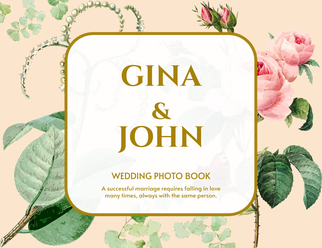 婚禮照相簿 模板。 Roses Wedding Photo Book (由 Visual Paradigm Online 的婚禮照相簿軟件製作)