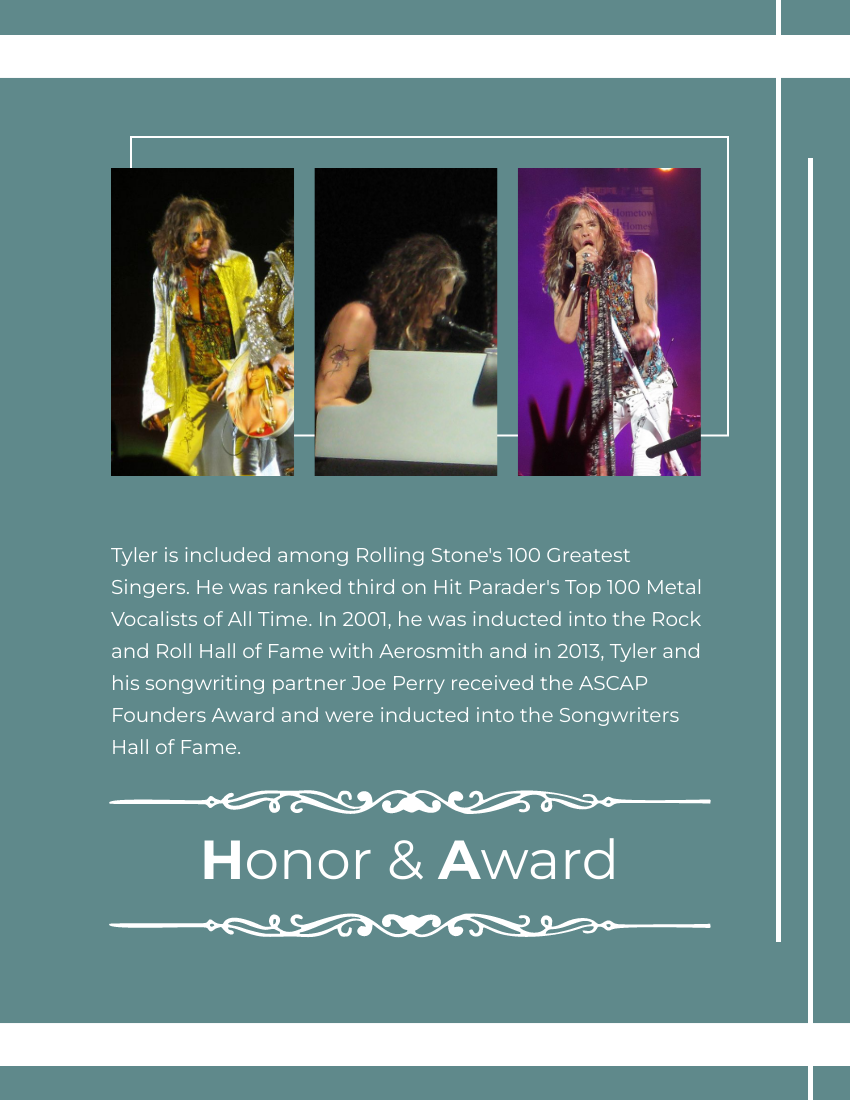 Biography template: Steven Tyler Biography (Created by Visual Paradigm Online's Biography maker)