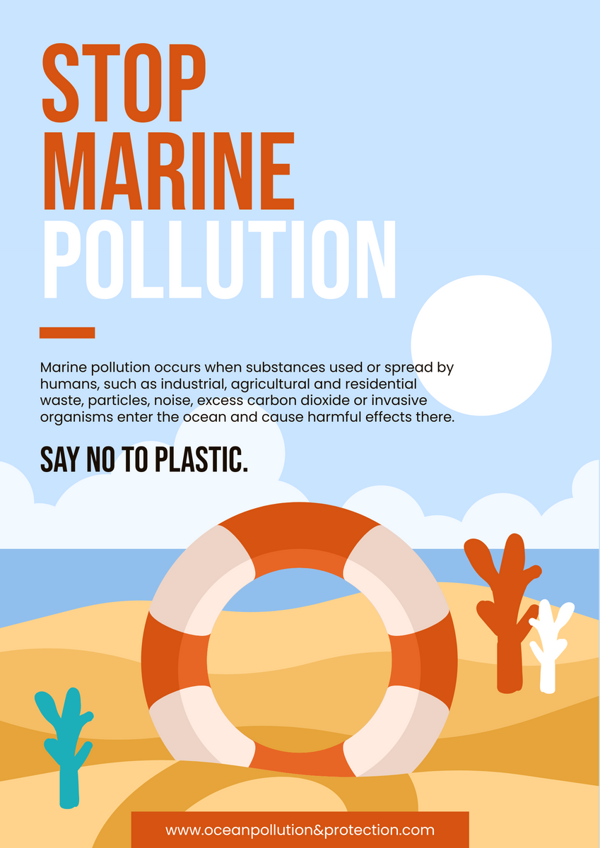 Poster template: Ocean Pollution Illustration Campaign Poster (Created by InfoART's Poster maker)