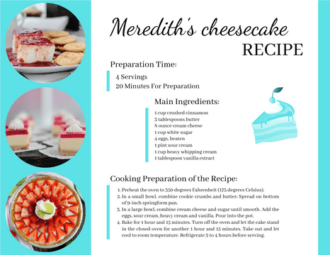 Recipe Cards template: Meredith's cheesecake Recipe Card (Created by InfoART's Recipe Cards marker)