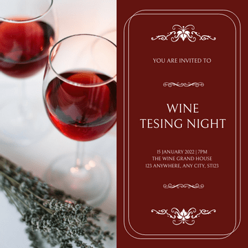 Editable invitations template:Red Elegant Wine Testing Night Invitation
