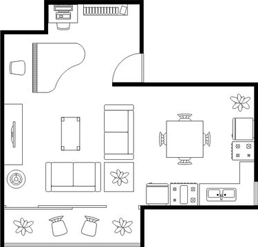 平面图 模板。客厅和厨房平面图 (由 Visual Paradigm Online 的平面图软件制作)