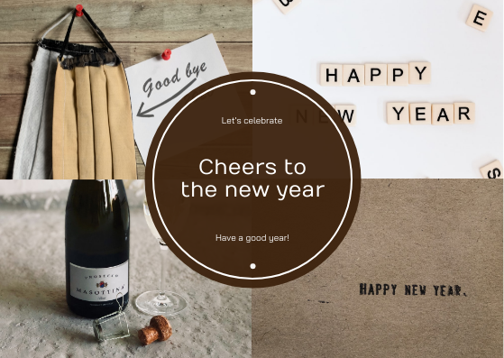 Postcard template: Brown New Year Four Photo Grids Postcard (Created by Visual Paradigm Online's Postcard maker)