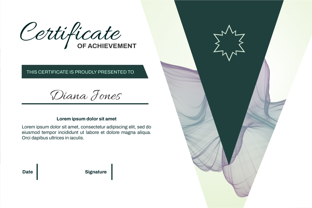Certificate template: Dark Green Certificate Of Achievement (Created by InfoART's Certificate maker)
