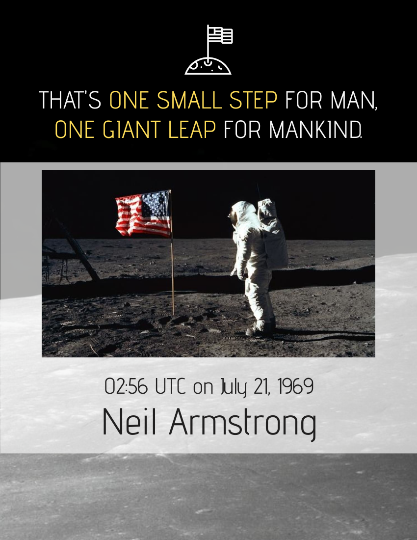 Quote 模板。 That's one small step for man, one giant leap for mankind. - Neil Armstrong (由 Visual Paradigm Online 的Quote軟件製作)