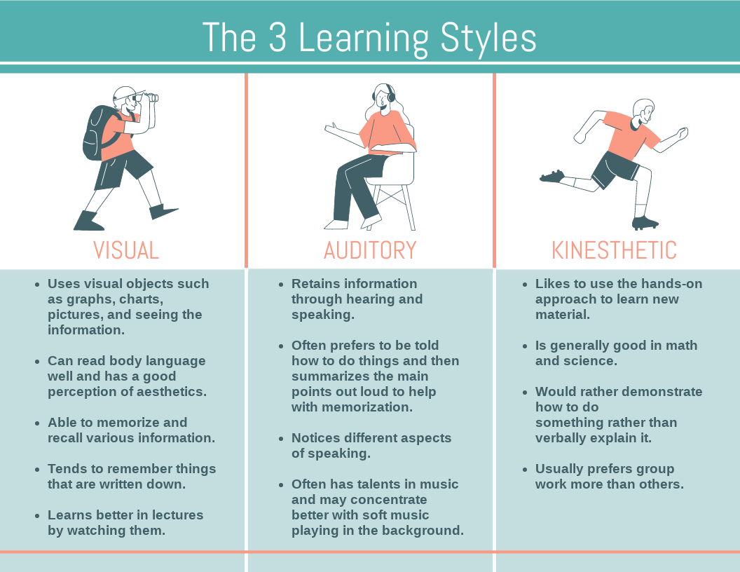 Infographic template: The 3 Learning Styles Infographic (Created by Visual Paradigm Online's Infographic maker)