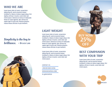 Editable brochures template:Traveling Backpack Promote  Brochure