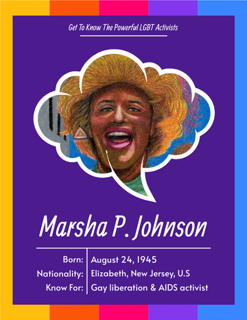 Biography template: Marsha P. Johnson Biography (Created by Visual Paradigm Online's Biography maker)