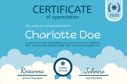 Certificates template: Cloud Certificate (Created by Visual Paradigm Online's Certificates maker)