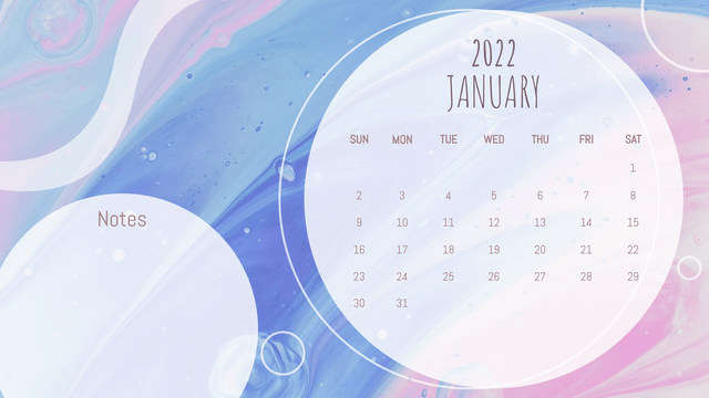 Calendar template: Watercolor Calendar With Notes (Created by InfoART's  marker)