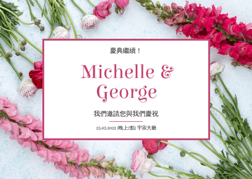 Editable postcards template:Pink Floral Photo Wedding Postcard