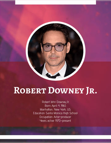Biography template: Robert Downey Jr. Biography (Created by Visual Paradigm Online's Biography maker)
